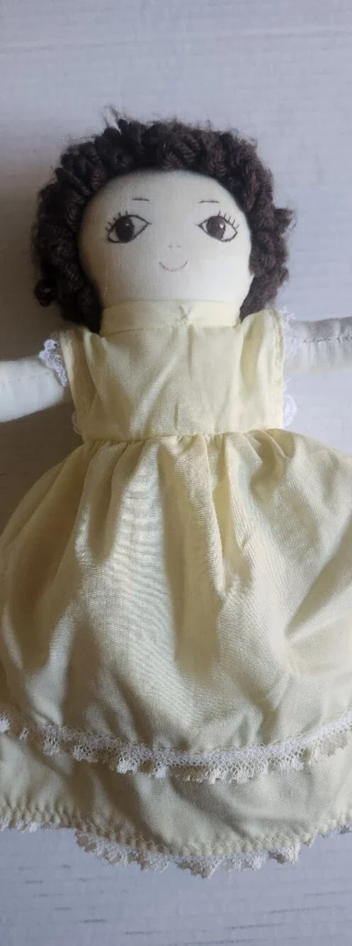 Vintage Handmade Cloth Rag Doll Yarn Hair Reversible/Changeable Dress Prairie Fo